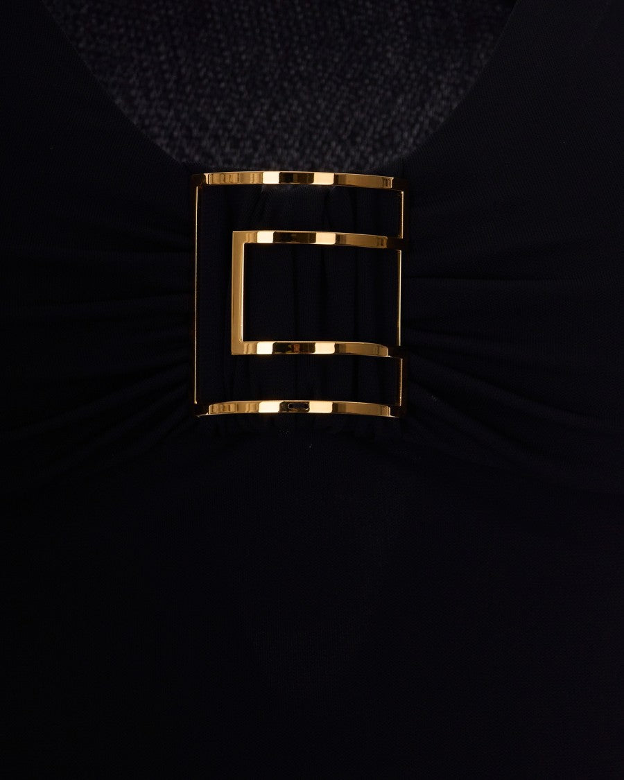 Elisabetta Franchi Long-Sleeved Fitted Jersey Top With Gold Logo Detail