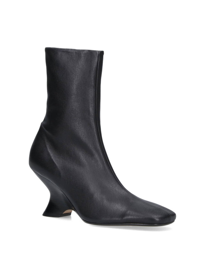 Dries Van Noten Pointed Toe Ankle Boots With Sculptural Heel
