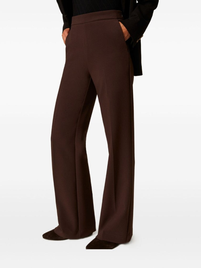 Twin-Set High-Waist Wide-Leg Trousers In Soft Fabric Blend