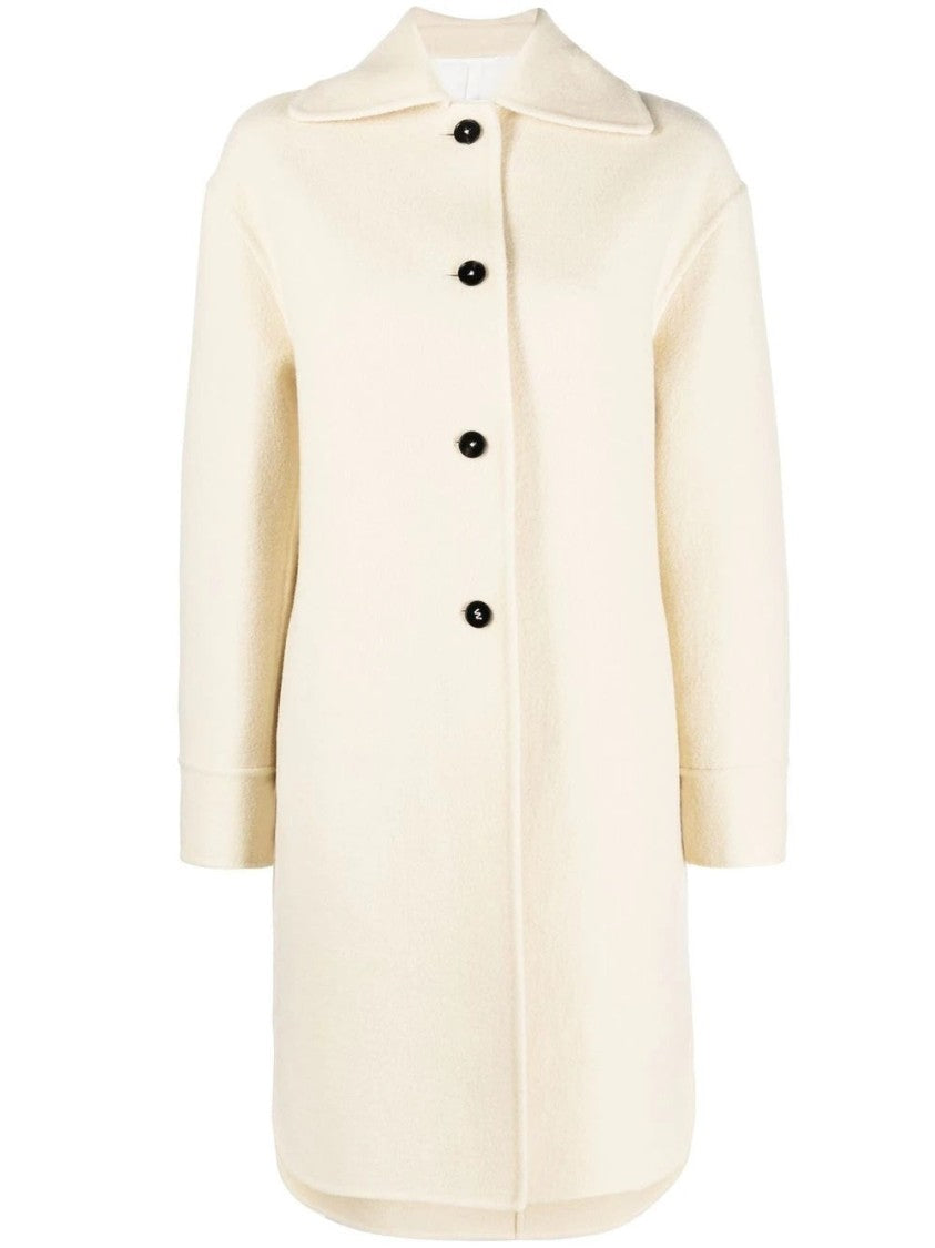 Jil Sander Knee-Length Beige Wool Coat With Classic Collar