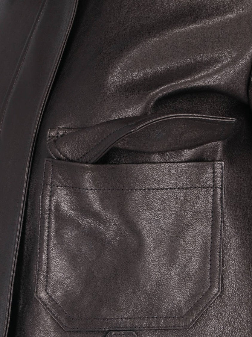 Khaite Cropped Lamb Nappa Leather Jacket With Pointed Collar