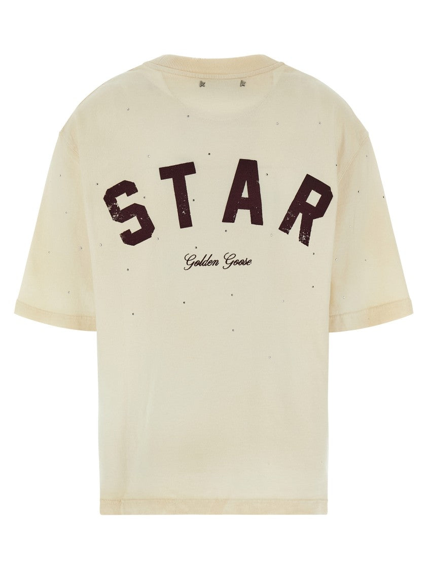 Golden Goose Vintage Effect Cotton T-Shirt With Crystal Embellishments