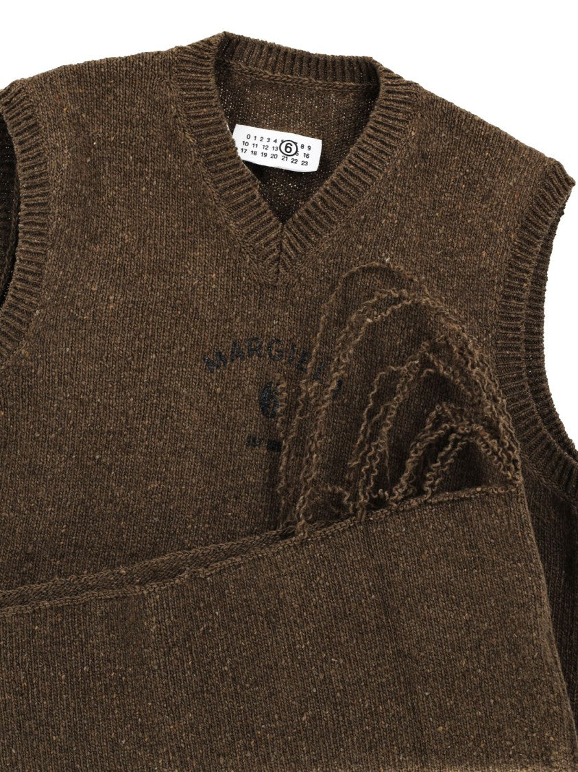 Mm6 By Maison Margiela Green Wool Destroyed Knit Vest