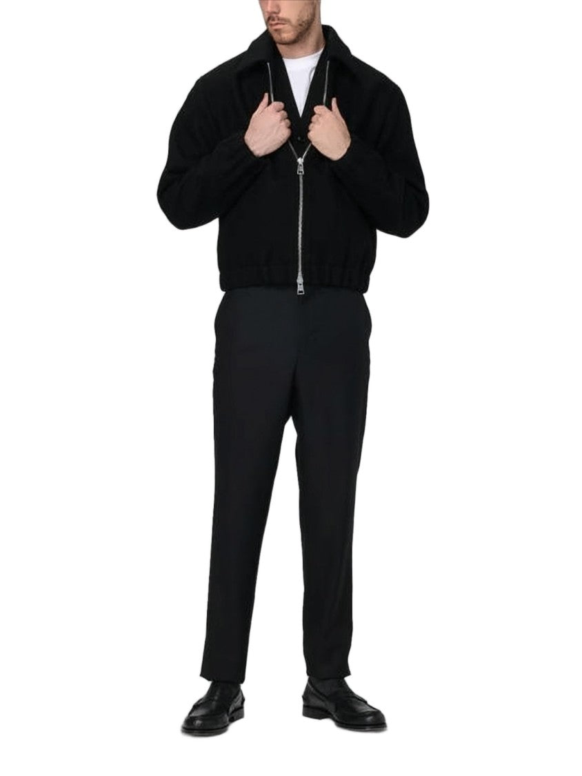 Ami Paris Slightly Cropped Wool Jacket With Classic Collar And Embroidered Logo