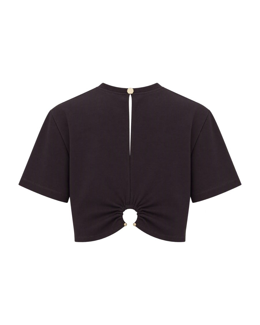 Sessùn Black Murza Mocambo Textured Satin Cropped Top