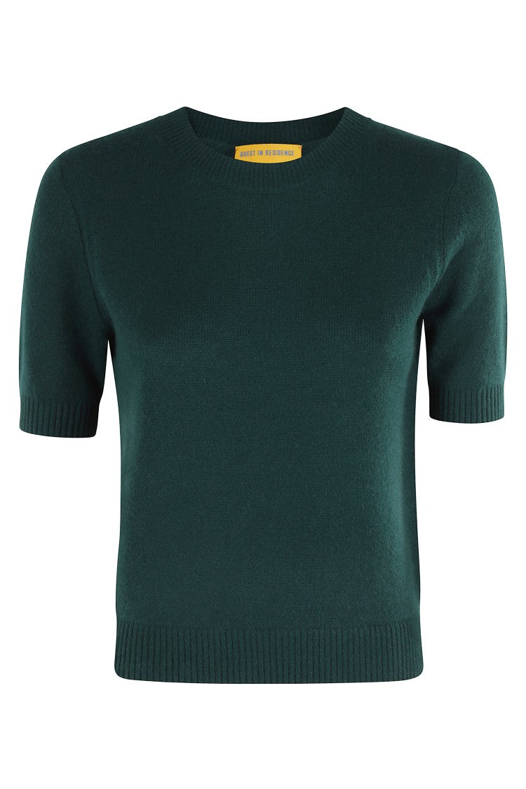 Guest In Residence Fitted Short-Sleeved Cashmere Sweater Tee With Classic Crew Neck