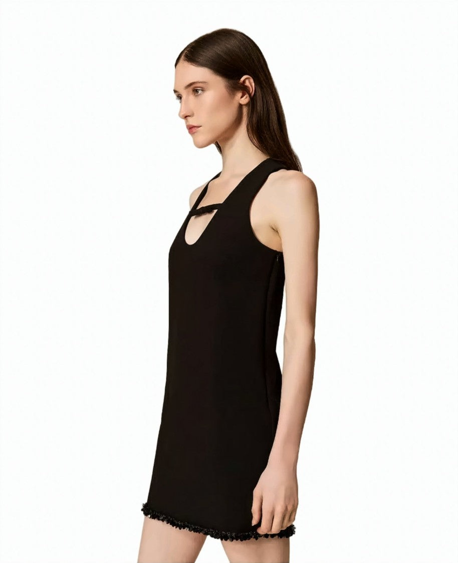 Twin-Set Sequin Hem Viscose-Blend Crêpe Sleeveless Mini Dress