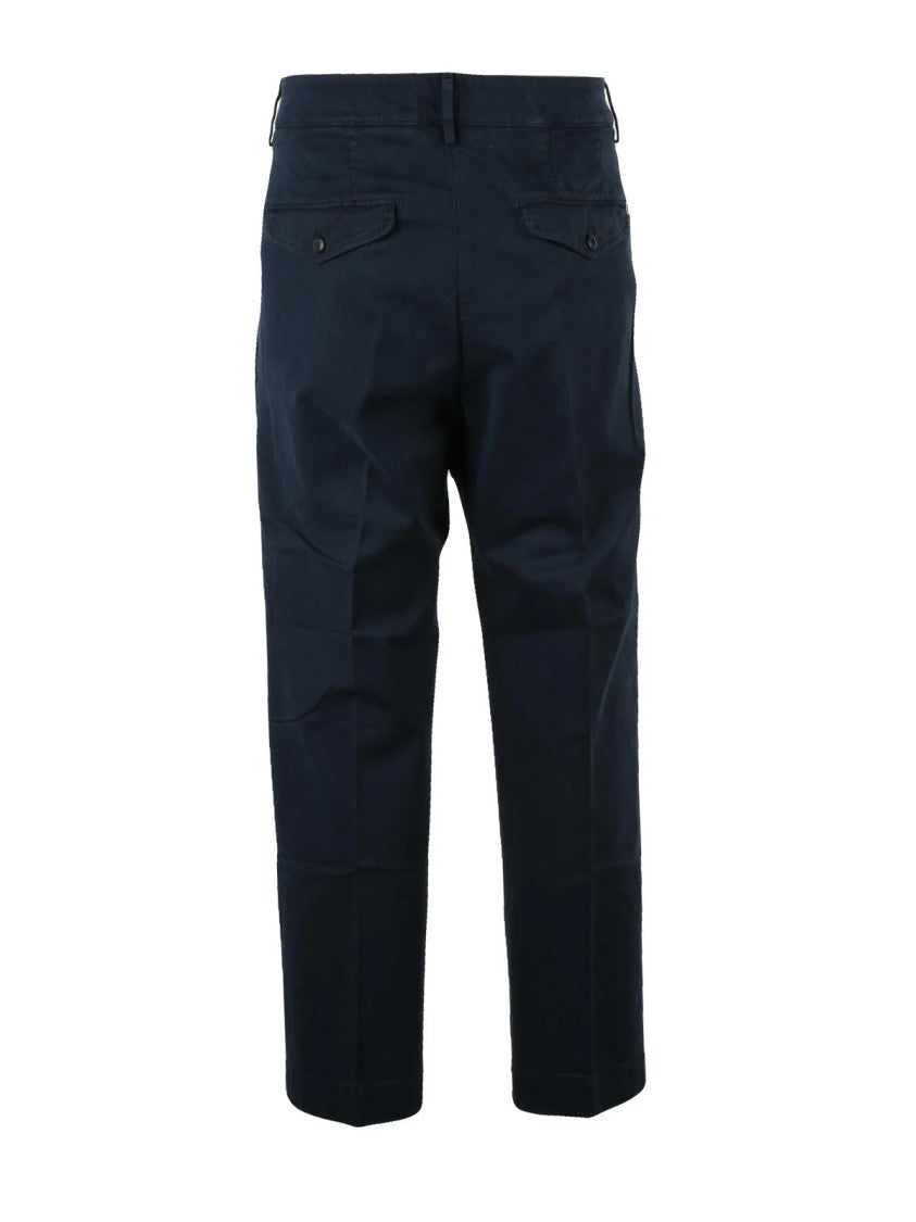 Dondup Blue Tailored Pleated Front Stretch Cotton Trousers