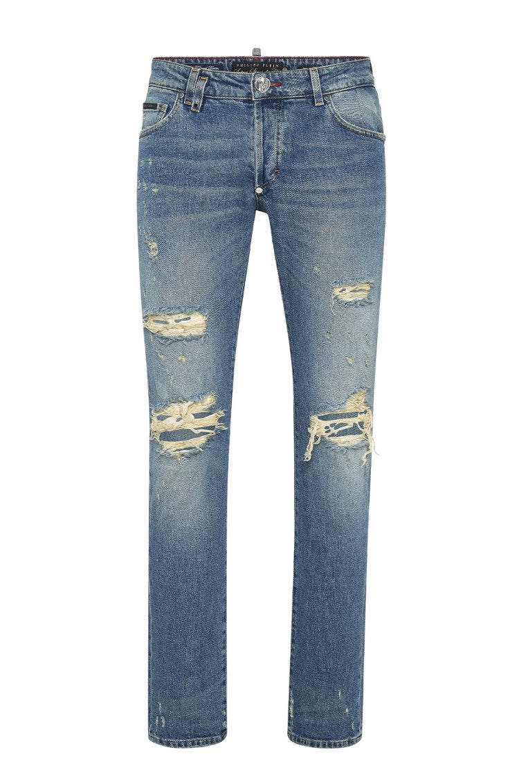Philipp Plein Blue Super Straight Cotton-Blend Jeans