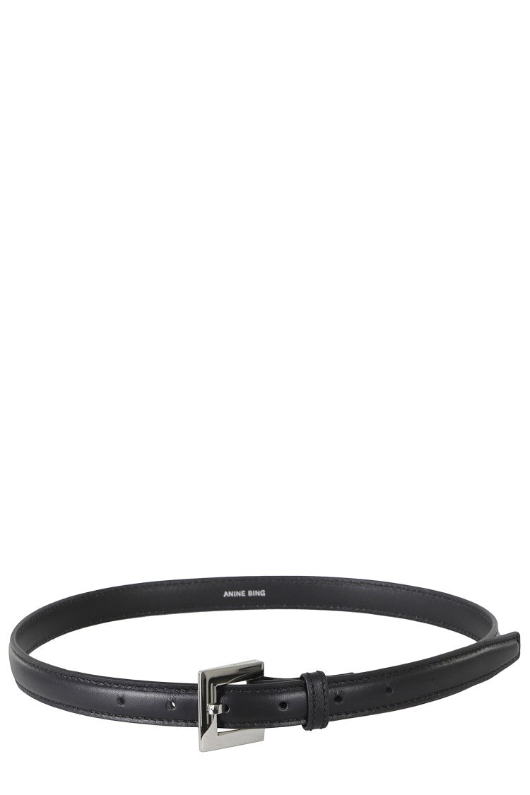 Anine Bing Black Nicola Silver-Buckle Leather Belt
