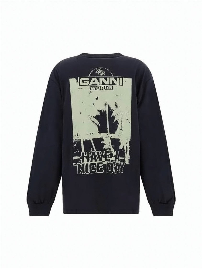 Ganni Relaxed-Fit Long-Sleeve Cotton Sweatshirt With Graphic Prints