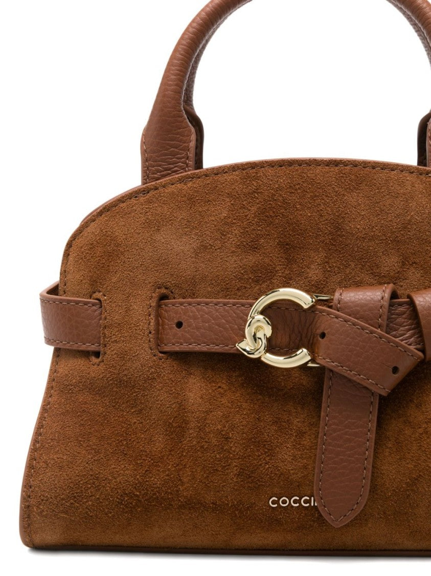 Coccinelle Structured Brown Suede Handbag With Leather Accents