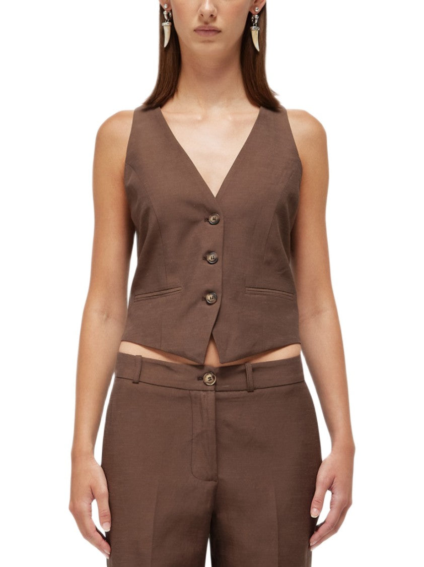Blugirl Fitted Floral Embroidered Linen Satin Gilet