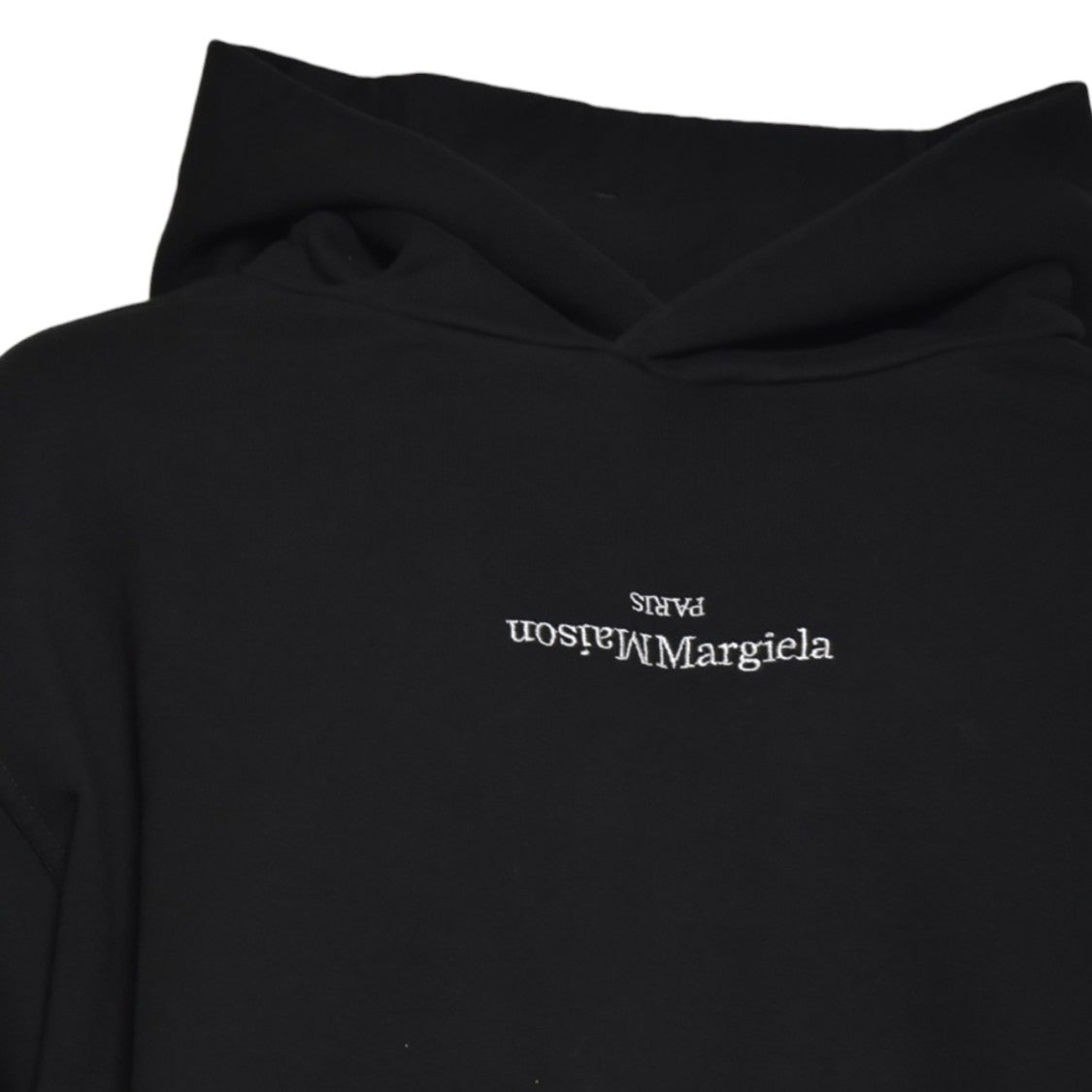 Maison Margiela Minimalist Black Hoodie With Upside-Down Logo