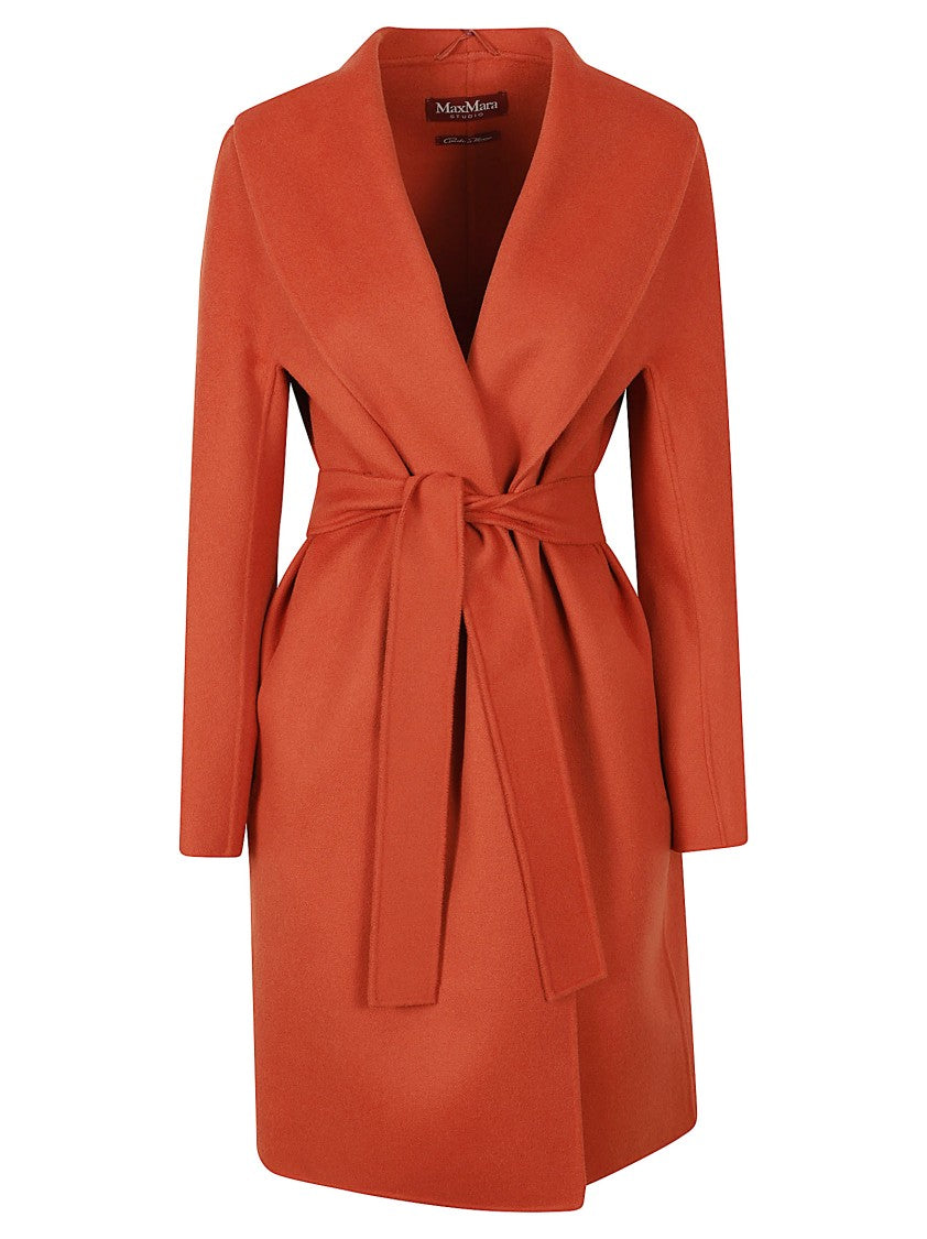 Max Mara Minimalist Wrap Coat With Self-Tie Belt