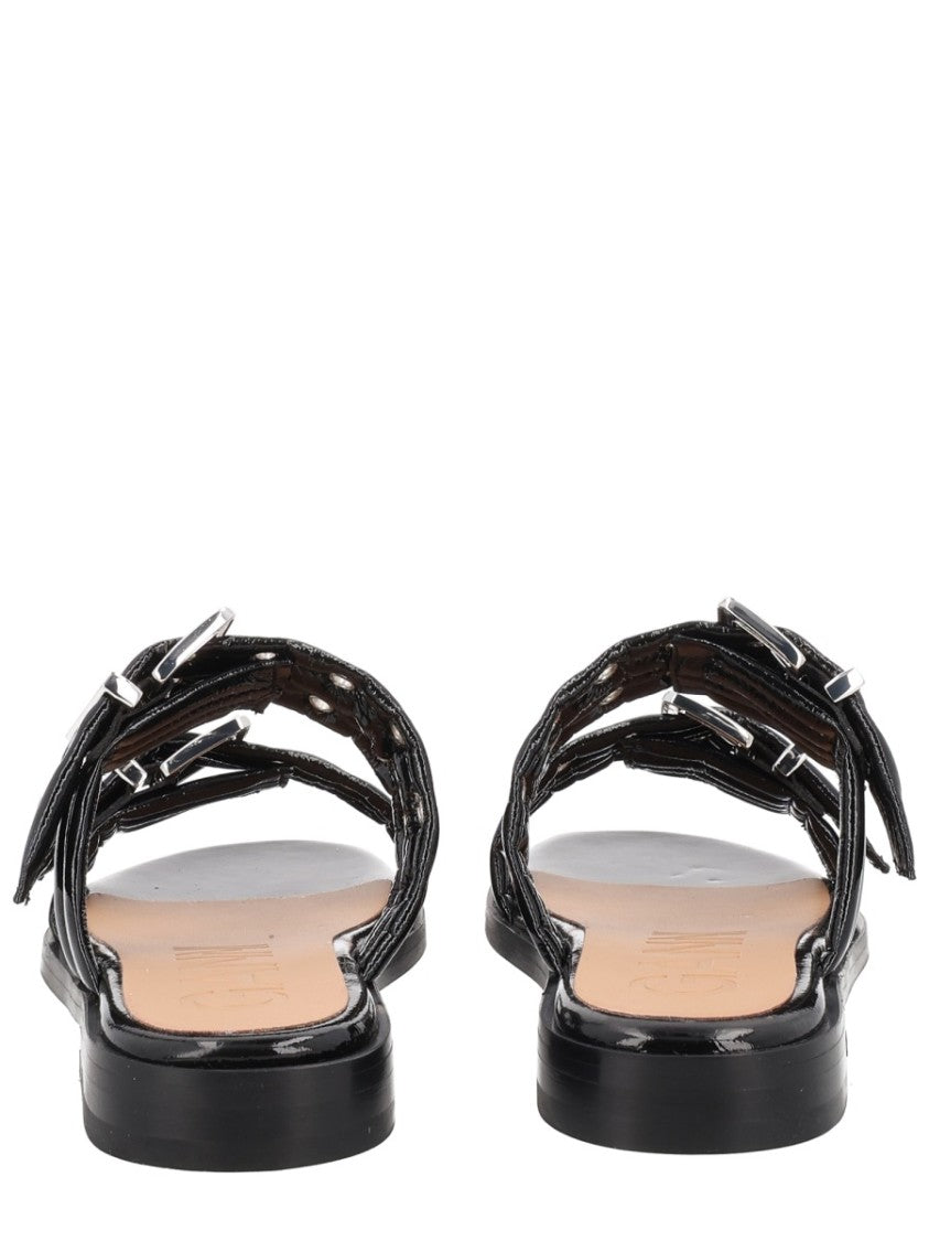 Ganni Glossy Finish Edgy Hardware Sandals