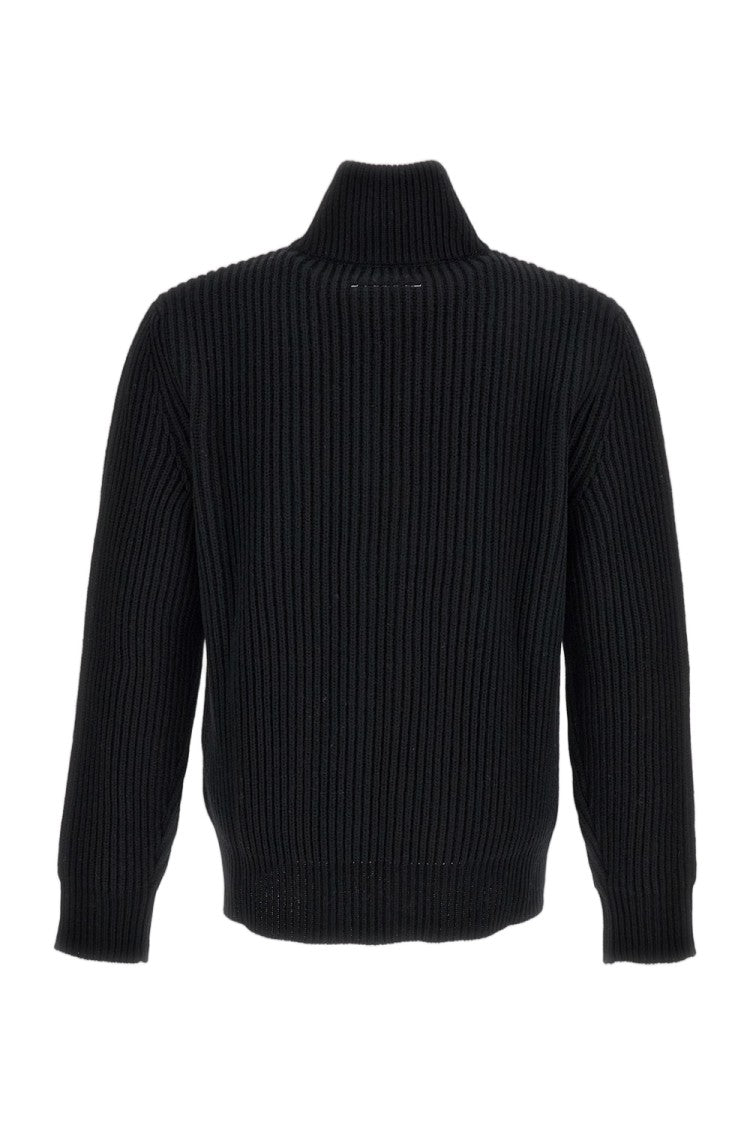 Mm6 By Maison Margiela Rib-Knit Wool Blend Sweater With Two-Way Zip Closure