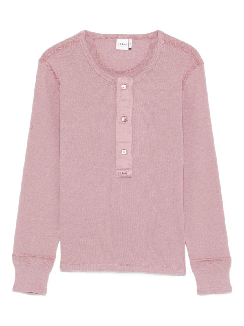 Chloé Soft Ribbed Long-Sleeve Top With Button Placket
