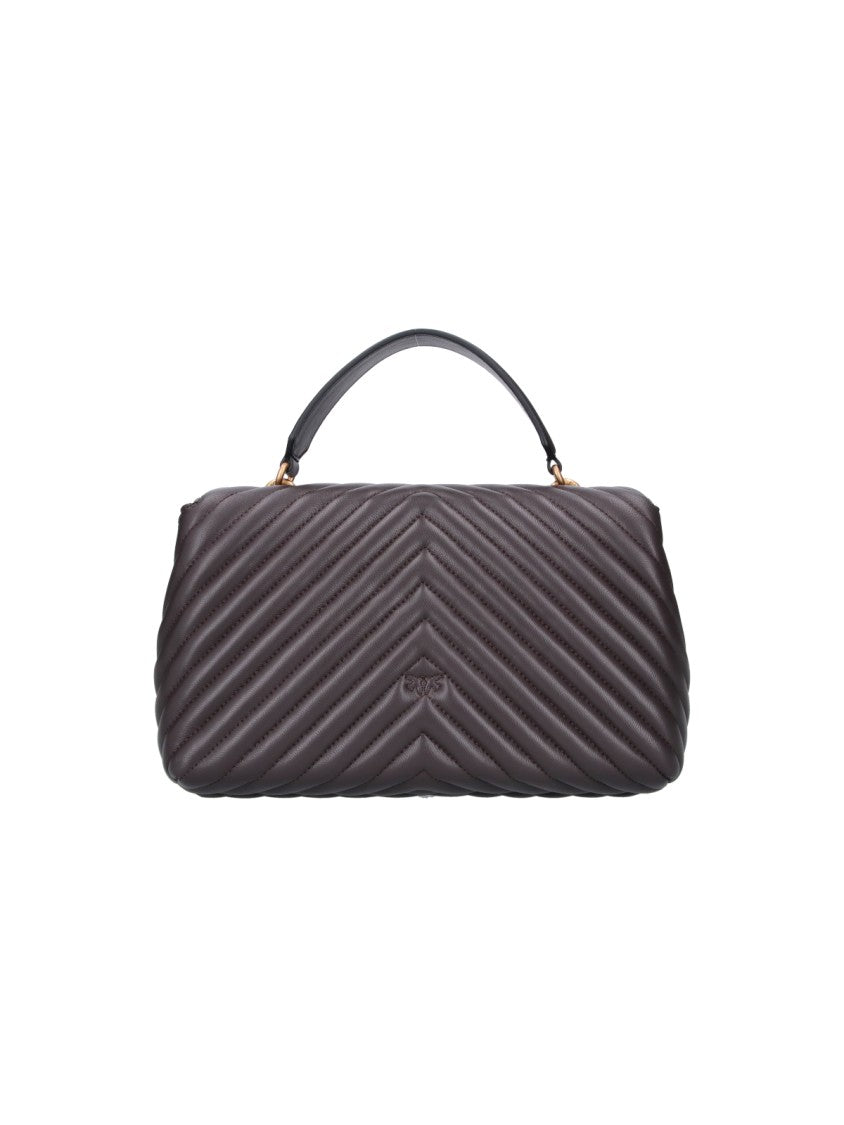 Pinko Brown Quilted Leather Lady Love Puff Top Handle Bag