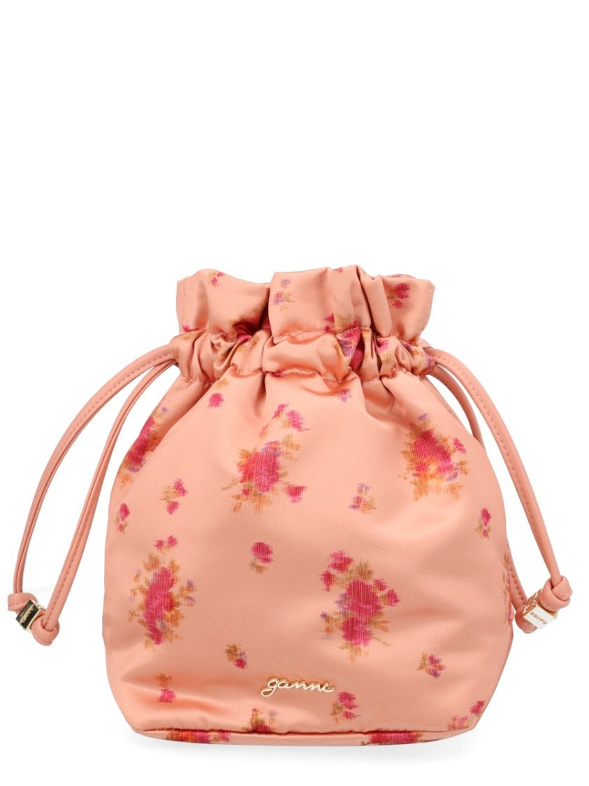 Ganni Peachy Floral Print Rounded Pouch Clutch