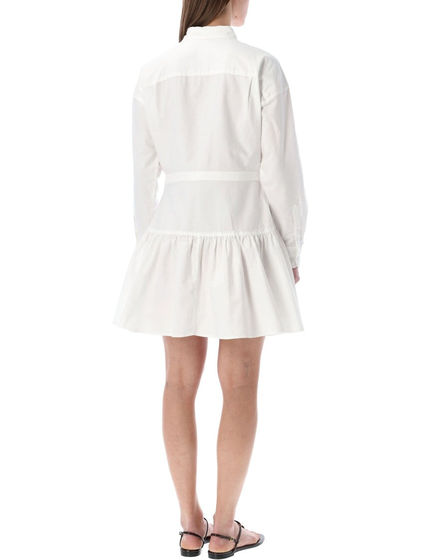 Polo Ralph Lauren White Cotton Gathered Skirt Shirt Dress
