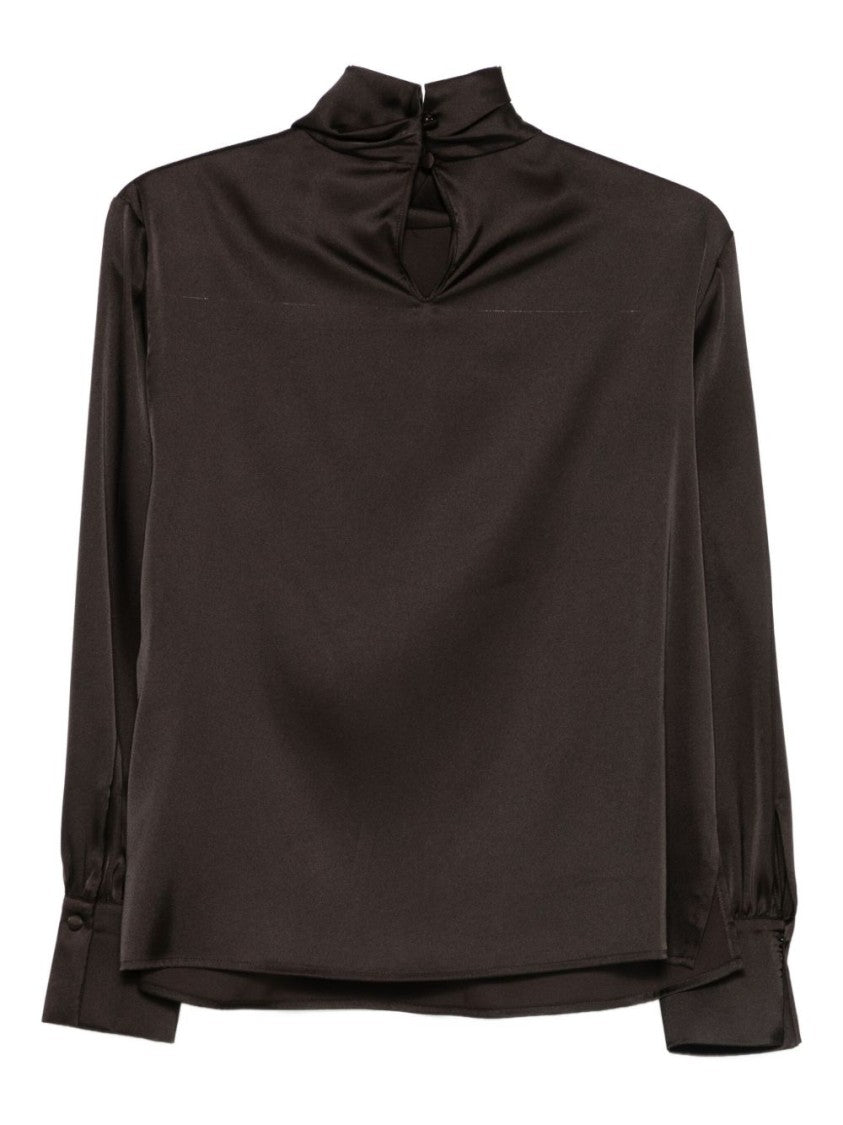 Dexterior High-Neck Gray Blouse With Pleat Detail