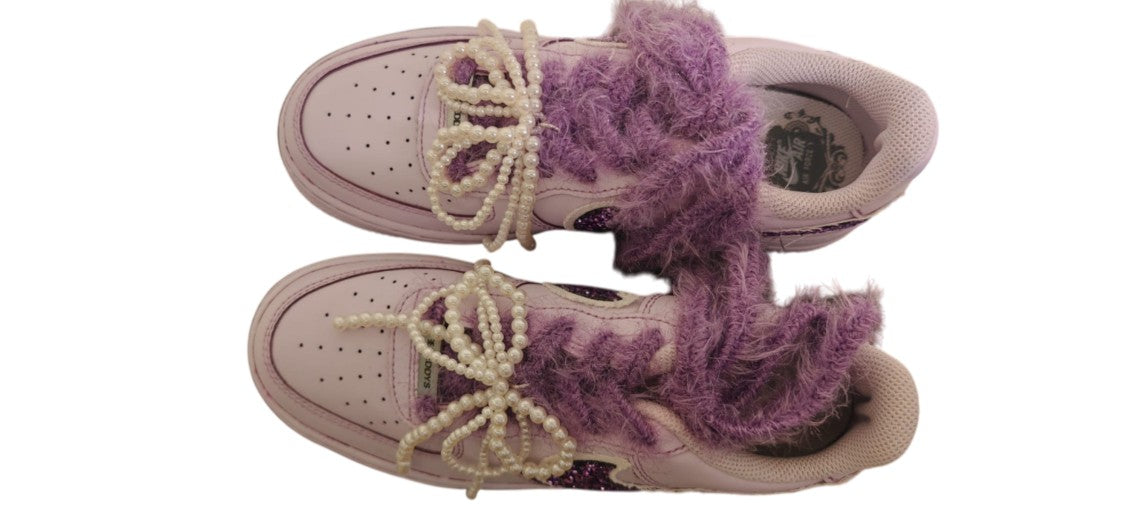 Nike Pastel Pink Sneakers With Textured Purple Fuzzy