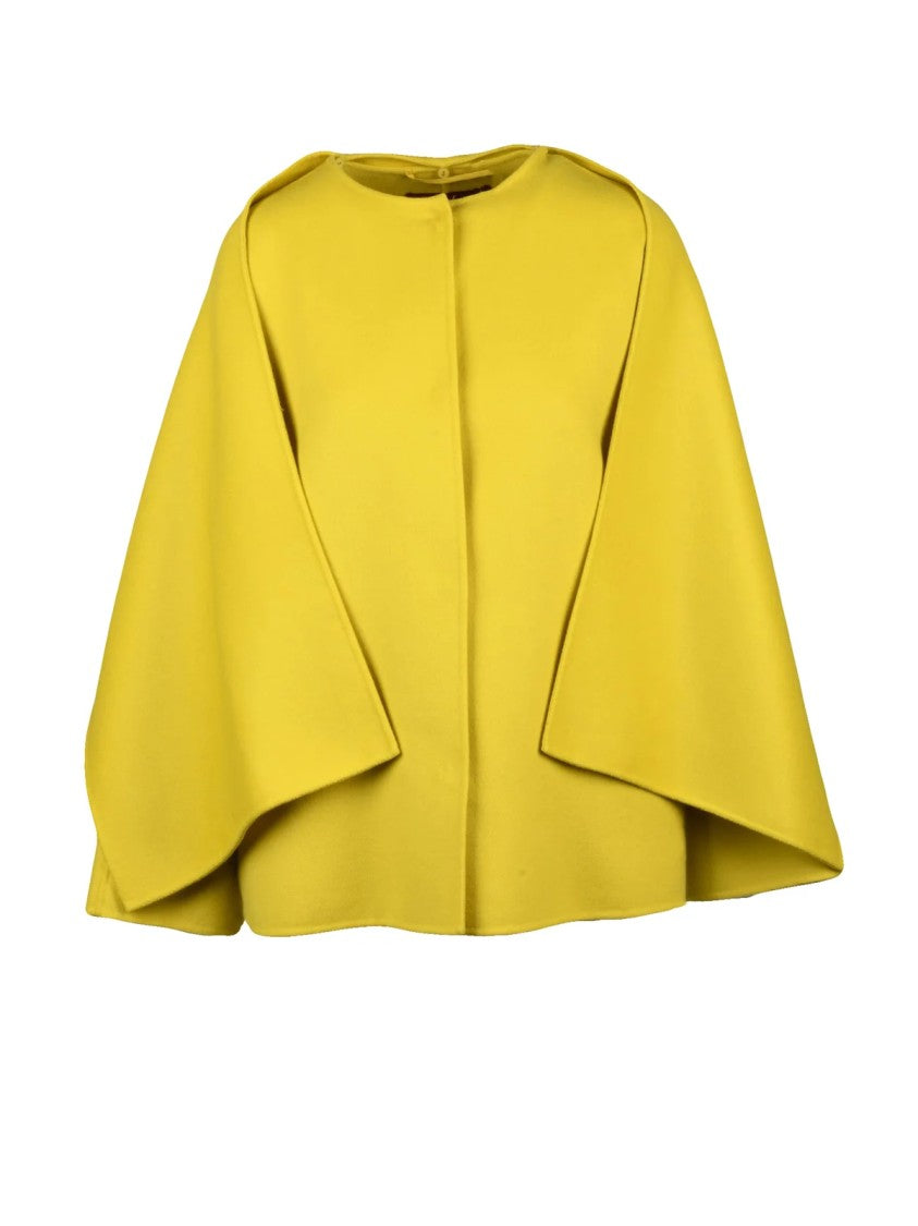 Max Mara Structured Yellow Wool Silk Cashmere Coat With Cape Sleeves