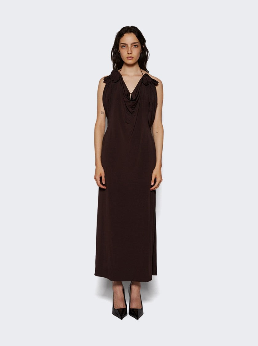 Magda Butrym Draped Cowl Neck Midi Dress Brown