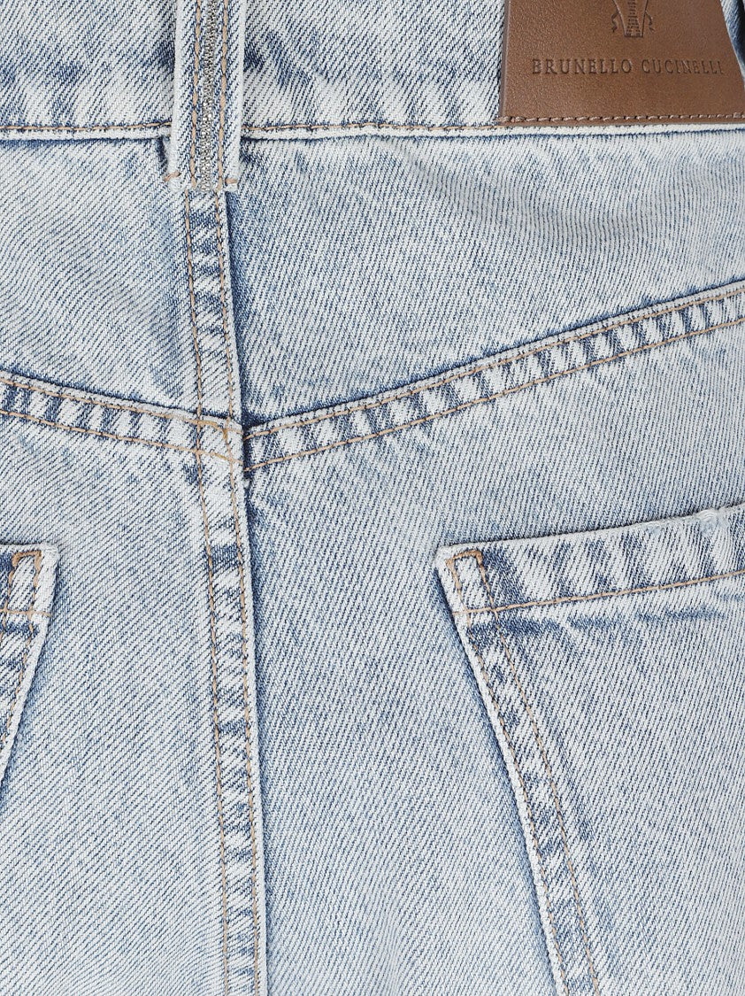 Brunello Cucinelli Light-Wash Denim Trousers With Rolled Hems