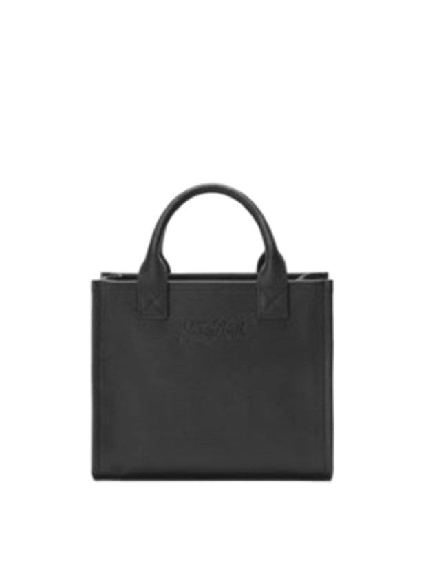 Saint Barth Structured Black Textured Leather Handbag With Embossed Branding