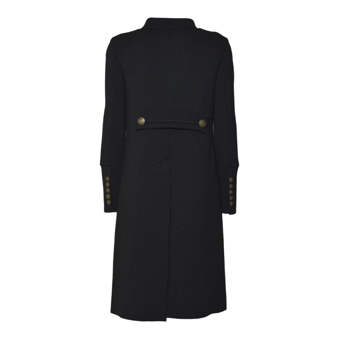 Charlott Long Black Wool Coat With Decorative Buttons And High Collar