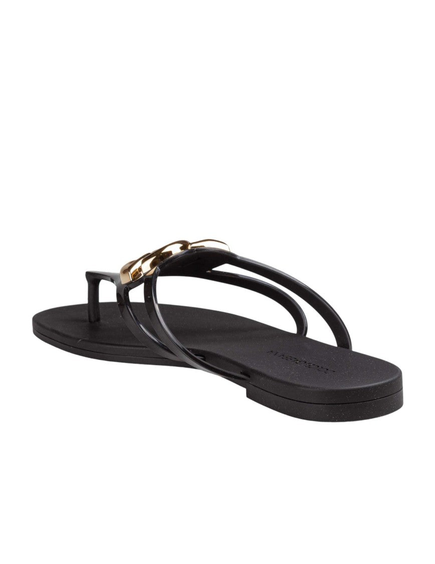 Dolce & Gabbana Rubber Beachwear Slides With Gold-Tone Logo Accents