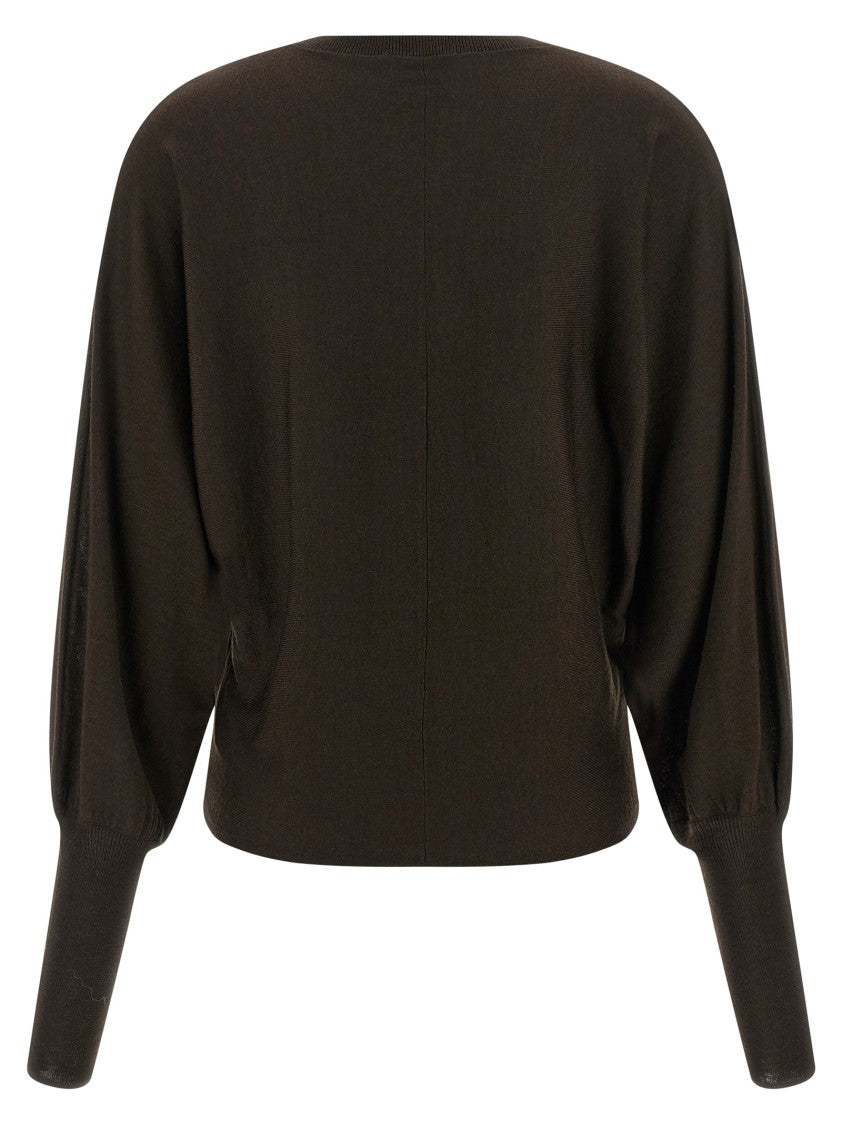 Nude Crewneck Wool Sweater With Bat Sleeves