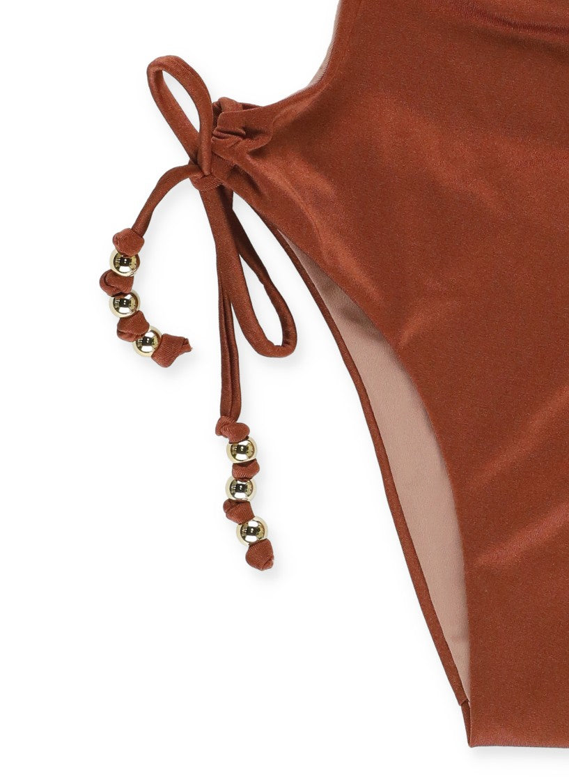 Miss Bikini Brown One Shoulder Beads Monokini