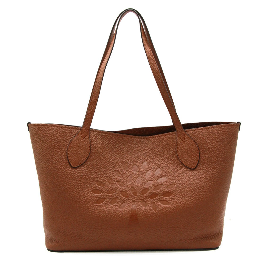 Mulberry Textured Leather Tote Bag With Embossed Tree Motif