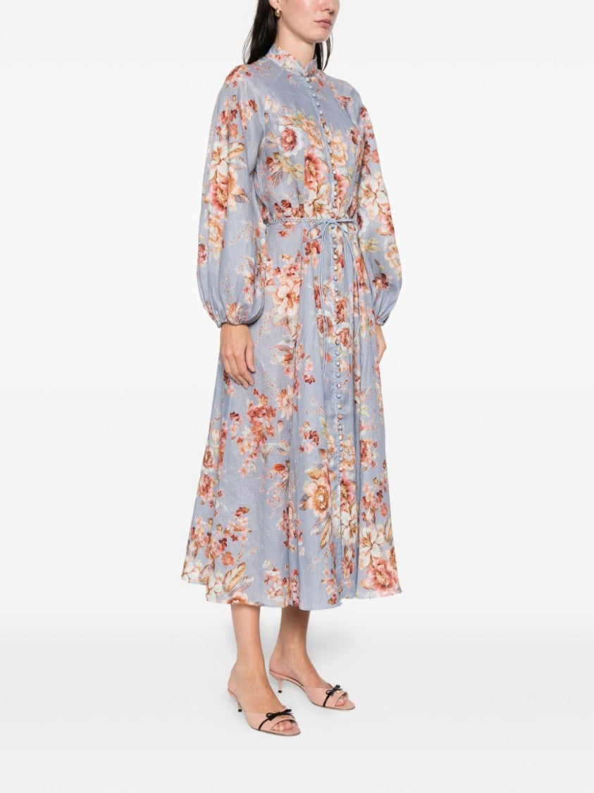 Zimmermann Floral-Print Midi Dress With Puffed Sleeves