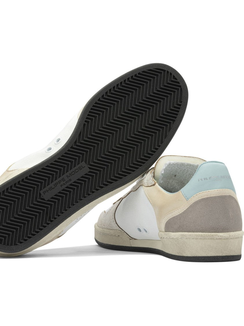 Philippe Model Paris Beige Low-Top Sneakers With Textured Leather Panels
