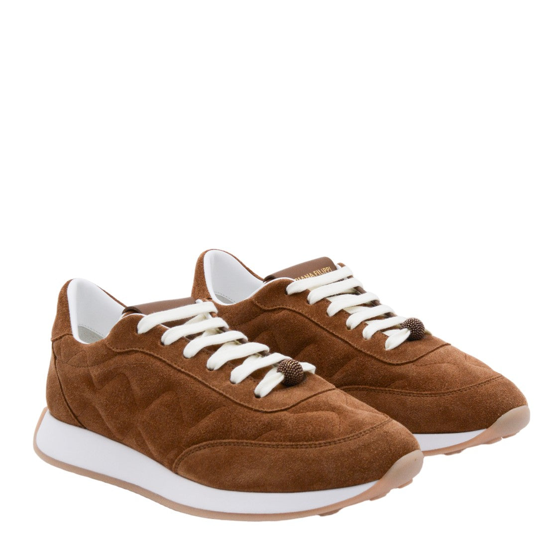 Fabiana Filippi Rich Brown Suede Sneakers With Textured Details