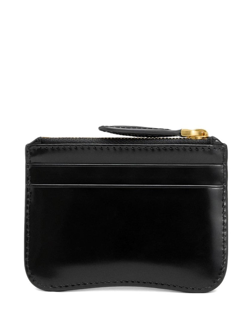 Ami Paris Black Glazed Finish Zip Top Wallet