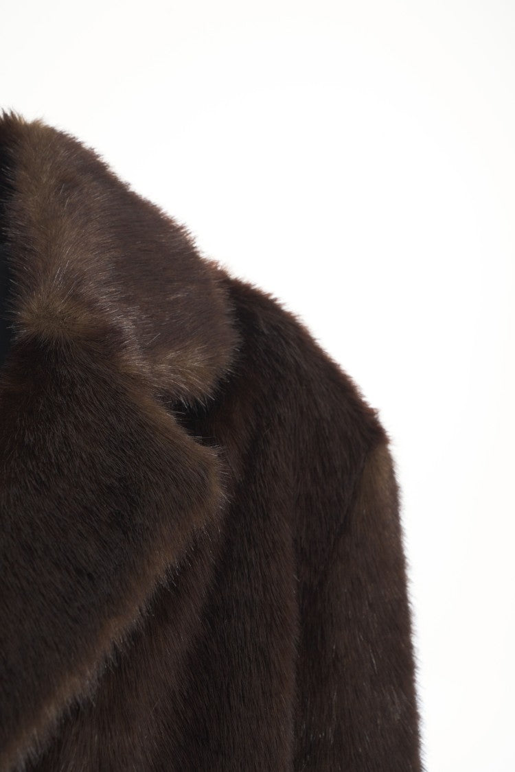 Stand Studio Rich Brown Faux Fur Jacket With Classic Collar