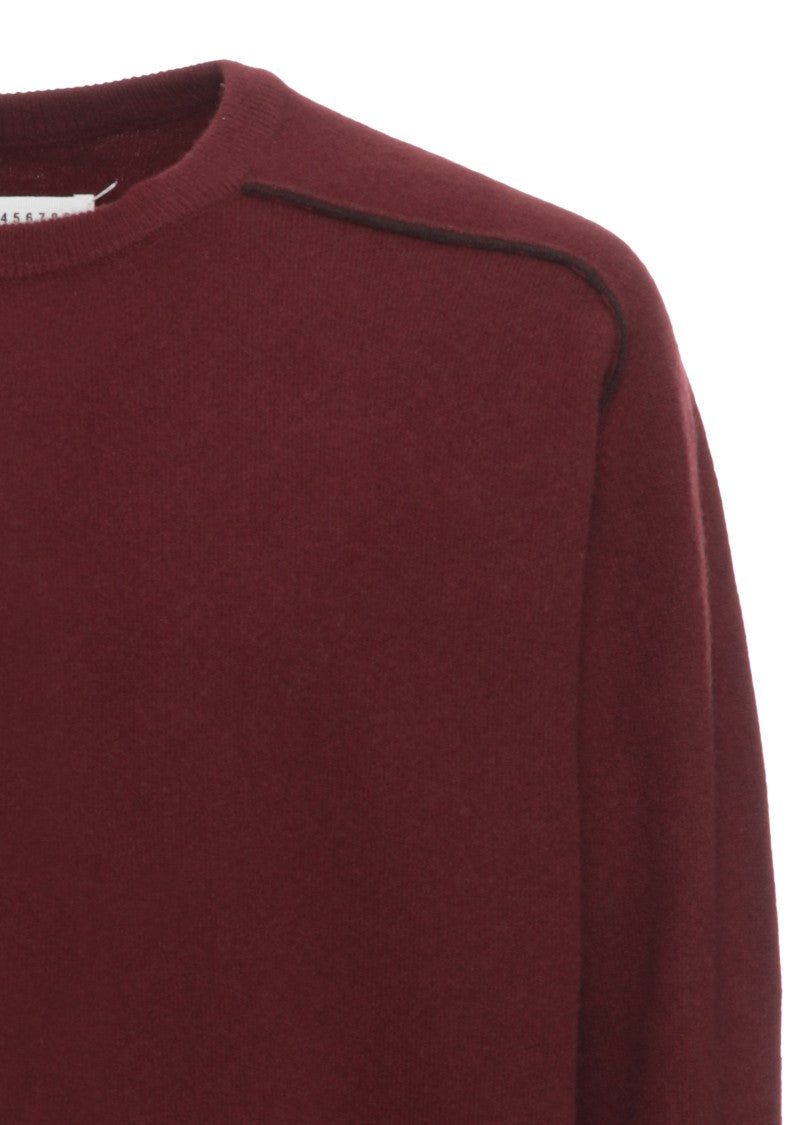 Maison Margiela Burgundy Virgin Wool Sweater With Ribbed Edges