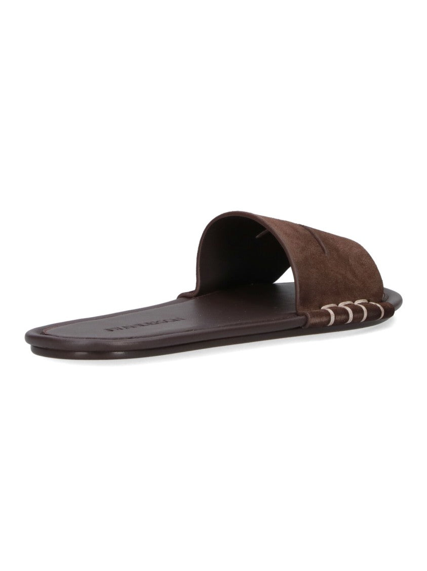J. W. Anderson Brown Calf Leather Open-Toe Slides With Contrast Stitching