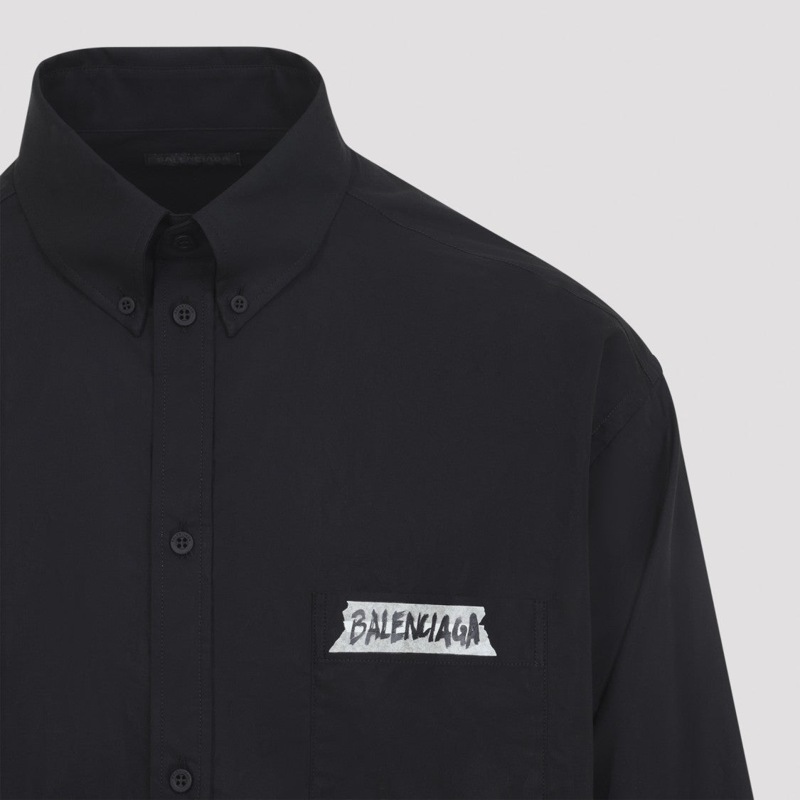 Balenciaga Long-Sleeve Button-Up Shirt With Graphic Patch Detail