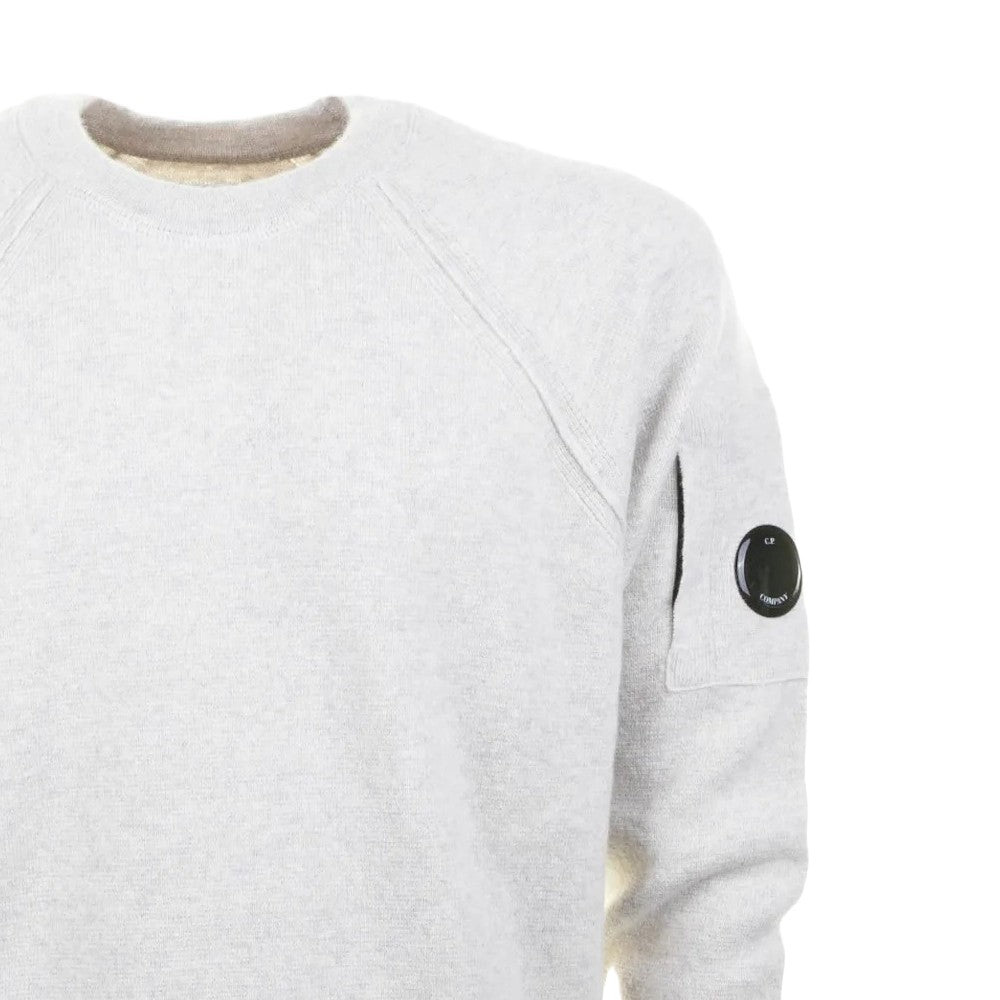C.P. Company Light Grey Crewneck Sweater With Raglan Sleeves And Distinctive Patch
