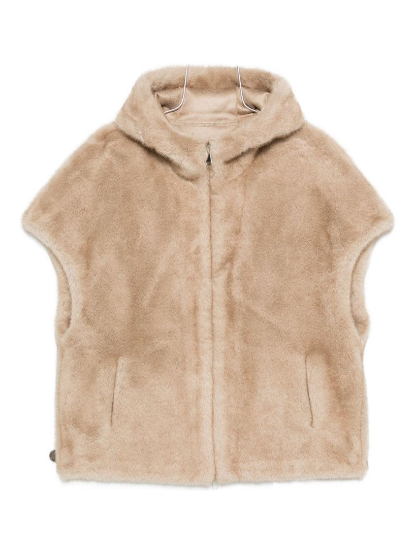 Betta Corradi Beige Hooded Coat With Plush Texture