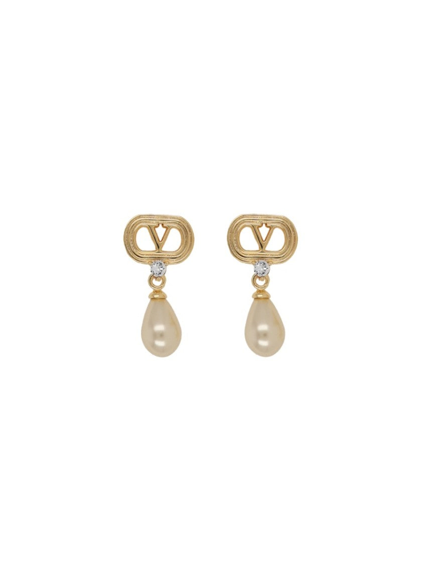 Valentino Garavani Ovalette Teardrop Pearl Metal Earrings
