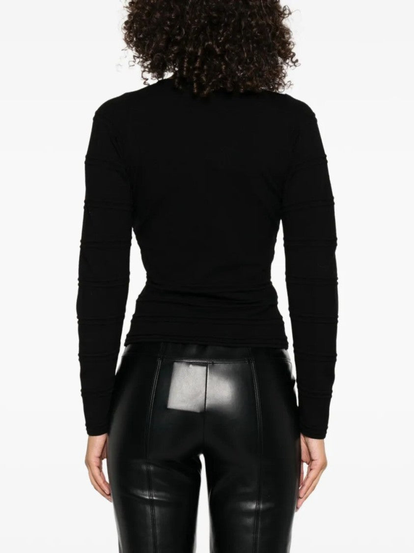 Twin-Set Deep V-Neck Black Ribbed Sweater