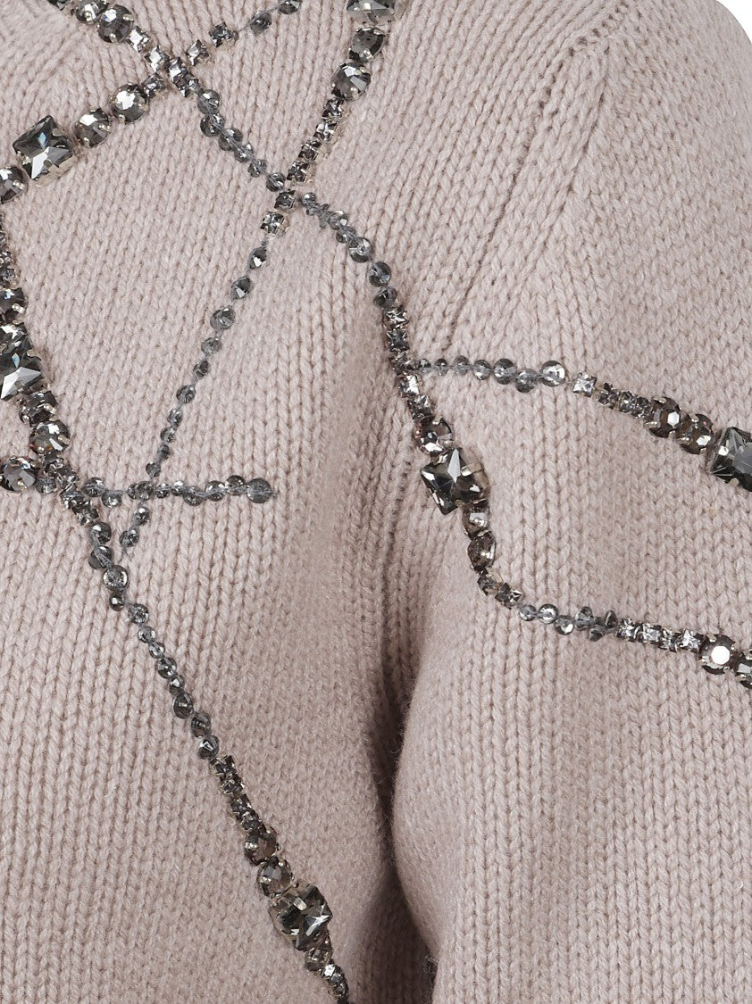 Fabiana Filippi Platinum Wool-Blend Strass Knit Cardigan