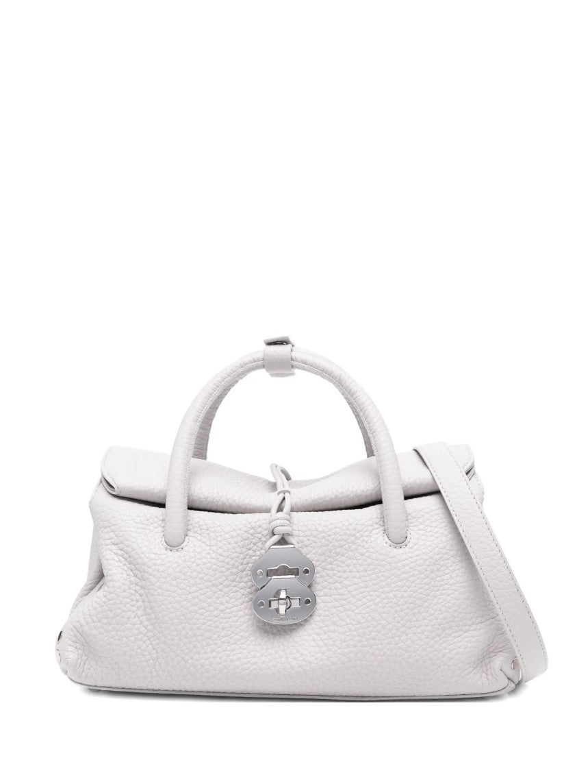 Zanellato White Grained Texture Turn Lock Shoulder Bag